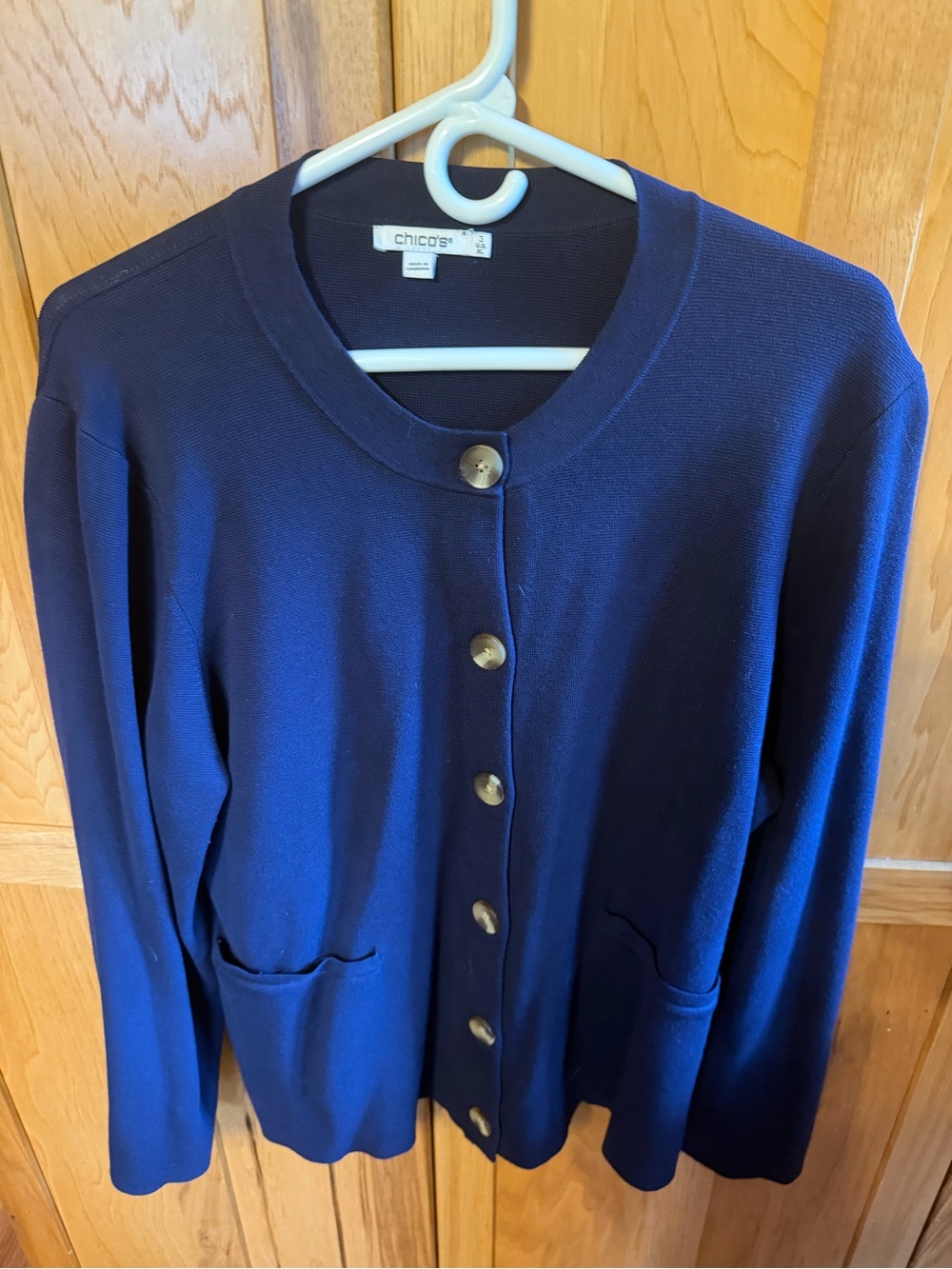 Chico's Deep Navy Button-Front Cardigan